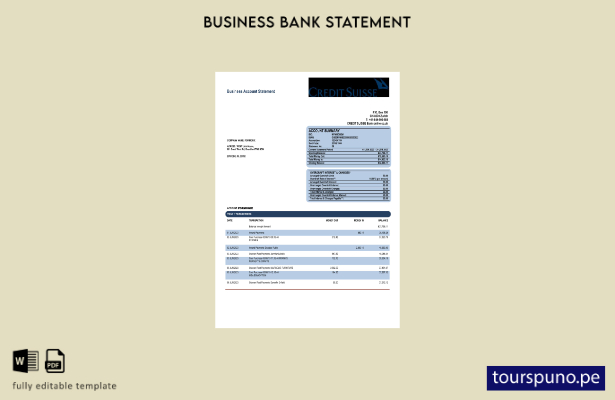 listo para imprimir Plantilla de extracto de cuenta corporativa de Credit Suisse